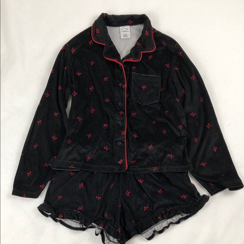 Art Class Black Bows Print Velour Pajama Set (K1)